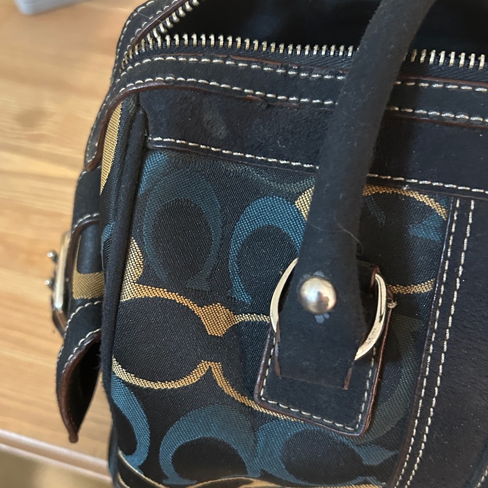 Coach Satchel in Black, Blue & Tan Signature Print - Picture 6 of 6